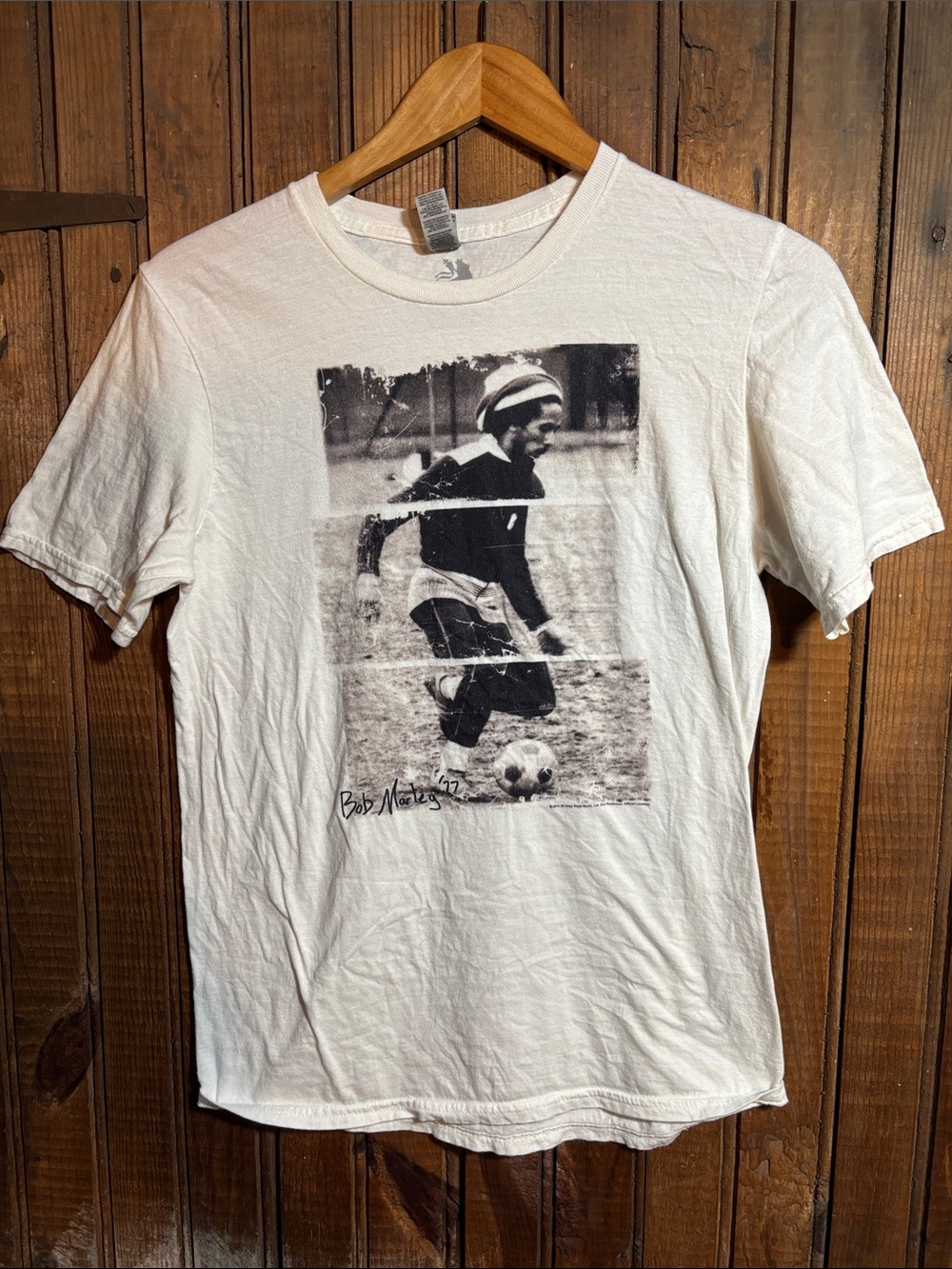Bob Marley White Short-Sleeve Soccer Photo Graphic Tee
